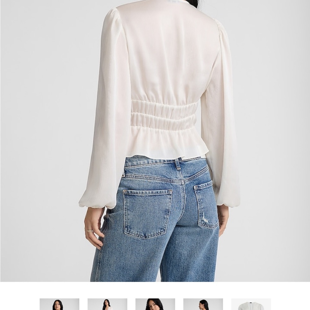 Express Cream Ruched V-Neck Blouse - Picture 4 of 5